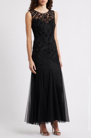 Pisarro Nights Geometric Beaded Sleeveless Gown in Black 001 at Nordstrom, Size 16