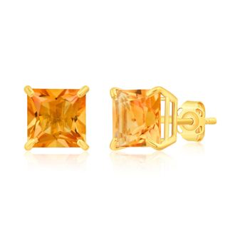 MAX + STONE 14k Yellow Gold Solitaire Princess-Cut Gemstone Stud Earrings (7mm)