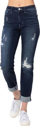 Judy Blue Stitched Destroy & Double Cuff Boyfriend Jeans In Blue