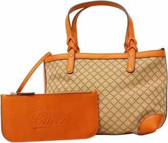 Gucci Beige Orange Canvas Tote Bag (Pre-Owned)