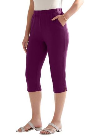 Roaman's Plus Size Soft Knit Relaxed Pull-On Capri Pant in Dark Berry at Nordstrom, Size Medium