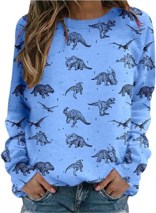 Generic Women Cute Dinosaur Sweatshirt Ladies Jumpers Crew Neck Long Sleeve Tops Pullover Blouse 2025