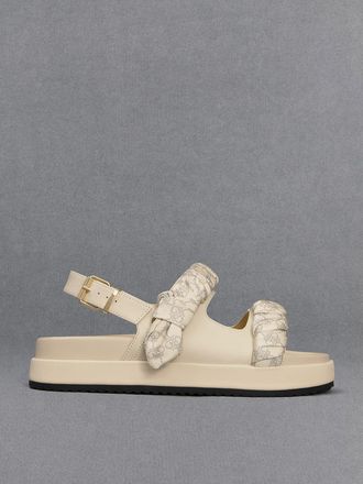 Charles & Keith Tully Leather Ruched-Strap Sandals