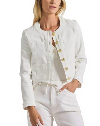 Derek Lam Cotton Penny Collarless Jacket In Blanco