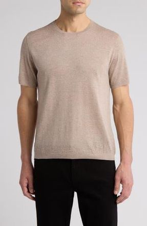 John Varvatos Alvito Regular Fit Short Sleeve Wool Sweater in Fossil Grey at Nordstrom Rack, Size Xx-Large