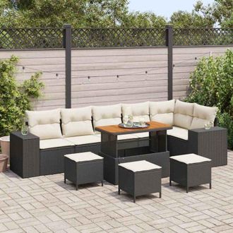 vidaXL Conjunto De Sof&aacute; De Jard&iacute;n 10 Pcs Negro Rat&aacute;n Sint&eacute;tico Vidaxl