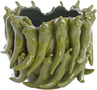Light & Living Vaso De Cer&aacute;mica Light & Living Pepper Verde Oscuro