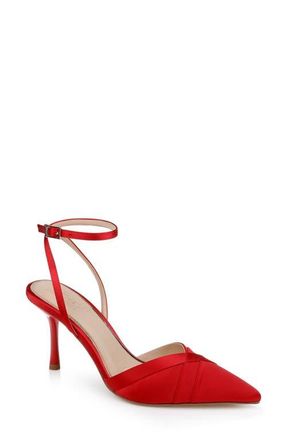 Badgley Mischka Parklyn Ankle Strap Pointed Toe Pump in Red Satin at Nordstrom, Size 8.5