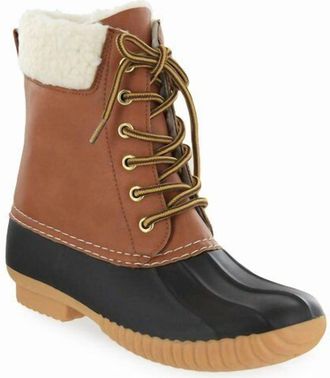 Mia Womens Matthew Faux Shearling Trimmed Faux Leather Rubber Duck Boots In Brown