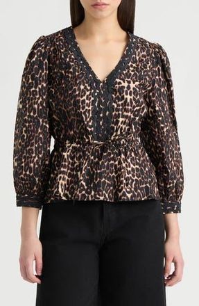 NVLT Leopard Print Cotton Peplum Top at Nordstrom Rack, Size X-Small