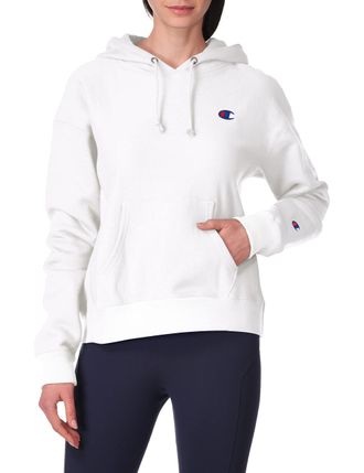 Champion Womens, Standard Fit Pullover Reverse Weave Hoodie Hooded Sweatshirt, White-y06145, XL