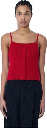 Dries Van Noten Tops, Dames, Rood, XS, Wol, Geribbelde Tanktop