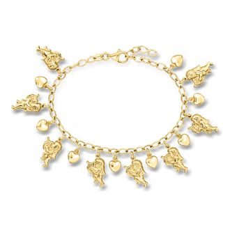 Ross-Simons Italian 18kt Gold Over Sterling Cherub and Heart Charm Bracelet