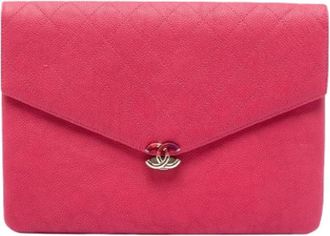 Chanel Pre-owned Quilted Caviar Leather Clutch - Dames - Vintage Clutch - Roze - ONE Size - Leer - Vintage