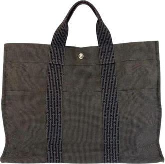 Herm&egrave;s Pre-owned Herline MM Tote Bag Gray - Dames - Vintage Shopper - Grijs - ONE Size - Polyester - Vintage