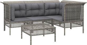 vidaXL Set De Muebles De Jard&iacute;n 5 Pzas Y Cojines Rat&aacute;n Sint&eacute;tico Gris Vidaxl