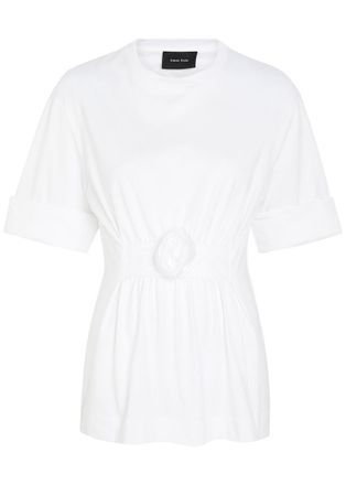 Simone Rocha Simone Rocha Gathered Floral-appliqu&eacute;d Cotton T-shirt - White - XL (UK16 / XL)