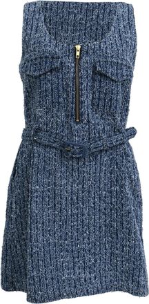 Self Portrait Textured Denim Mini Dress in Blue Cotton