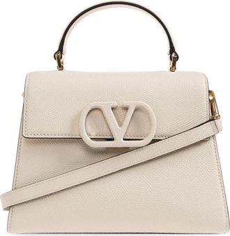 Valentino Garavani Leren Tas met Logo - Dames - Handtassen - Beige - ONE Size - Leer - Tassen