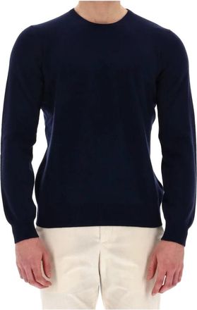 Barba Blauwe Kasjmier Wol Ronde Hals Trui - Heren - Sweatshirts - Blauw - M - Wol - Hoodies & sweatvesten