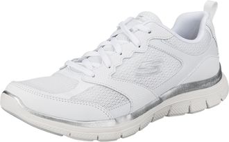 Skechers Womens Flex Appeal 4.0 Active Flow Sneaker,White Leather/Mesh/Trim, 5.5 UK