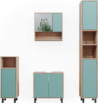 Vicco Set mobili bagno Agasta, Verde menta, 4 parti, con armadio alto e cassettiera