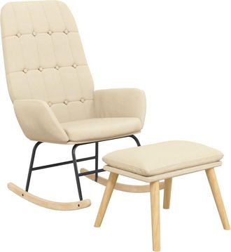 vidaXL Sill&oacute;n Mecedora Con Taburete Tela Color Crema Vidaxl