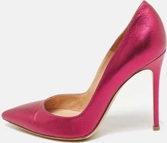 Gianvito Rossi Metallic Pink Leather Plexi Pumps