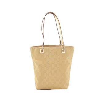 Gucci Gold Canvas Leather Handbag Tote Bag (Pre-Owned)