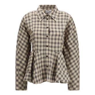 Ganni Camisa Peplum de Franela a Cuadros - Blouses & Shirts - Mujer - Multicolor - S