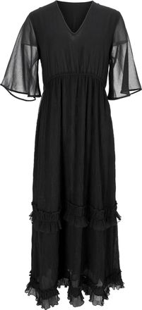Ganni Ganni V-Neck Pleated Maxi Dress in Black Polyester