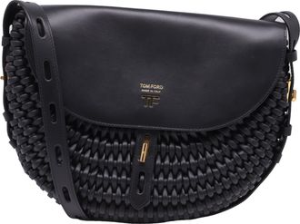 Tom Ford T Twist Woven Saddle Crossbody Bag in Black Leather