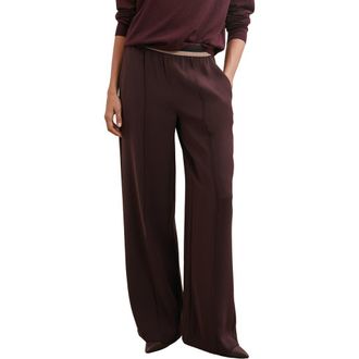 Reiss Sonnie Stripe Waist Wide Leg Pants in Burgundy at Nordstrom, Size 12 Us
