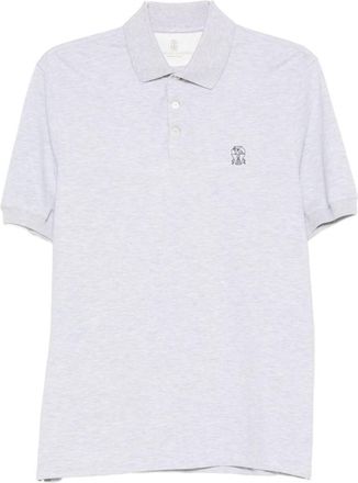 Brunello Cucinelli Light Grey Logo cotton polo shirt