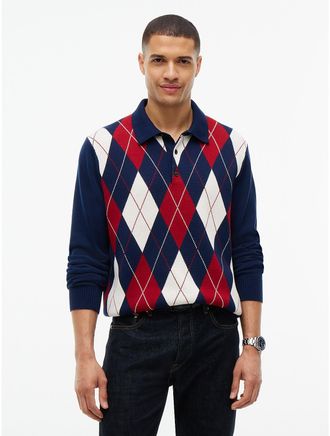 Tommy Hilfiger Mens Argyle Sweater Polo - Carbon Navy - XS