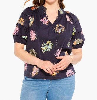 Nic+Zoe Womens Bess Bright Spot Top - Curvy In Indigo Multi