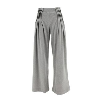 Dries Van Noten Wijde broek met plooien - Dames - Broeken - Grijs - Maat: XS Katoen