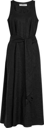 Another Tomorrow Belted Linen Midi Dress - Black - S (UK8-10 / S)