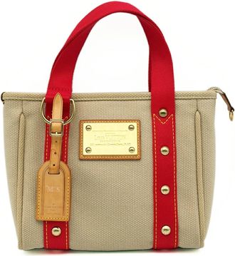 Louis Vuitton Antigua Beige Red Color Canvas Tote Bag (Pre-Owned)