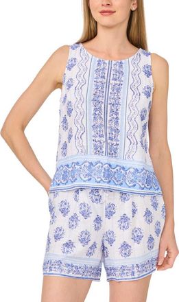 CeCe by Cynthia Steffe Boarder Print Tank & Shorts Set in Moonlight Blue at Nordstrom Rack, Size X-Large