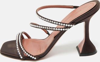 Amina Muaddi Dark Brown Satin Naima Slide Sandals