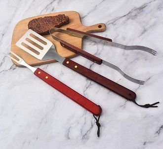 OEM Juego De Barbacoa De 3 Piezas De Acero Inoxidable Con Mangos De Madera Maciza
