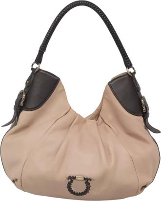 Ferragamo Gancini Beige Leather Shoulder Bag (Pre-Owned)
