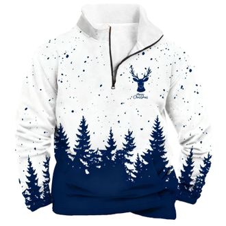 Generic Mens 1/4 Zip Christmas Jumper Xmas Tree Pullover Ugly Christmas Sweatshirt Long Sleeve Sweater Fleece Stand Collar Sweatshirts Reindeer Snowflakes Pri