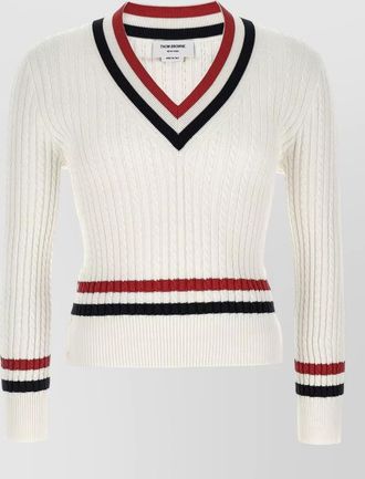 Thom Browne cotton cable-knit intarsia v-neck sweater