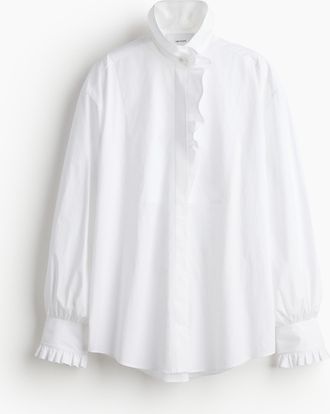 H&M Baumwollbluse mit Volantbesatz - White