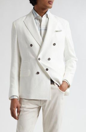 Eleventy Double Breasted Linen Sport Coat in White at Nordstrom, Size 40 Us