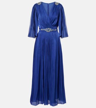 Costarellos Embellished Lurex georgette gown