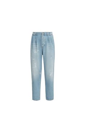 Brunello Cucinelli Denim trousers with rips in Light Blue Denim at Nordstrom, Size 60 It
