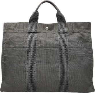 Hermès Black Gray Canvas Handbag Tote Bag (Pre-Owned)